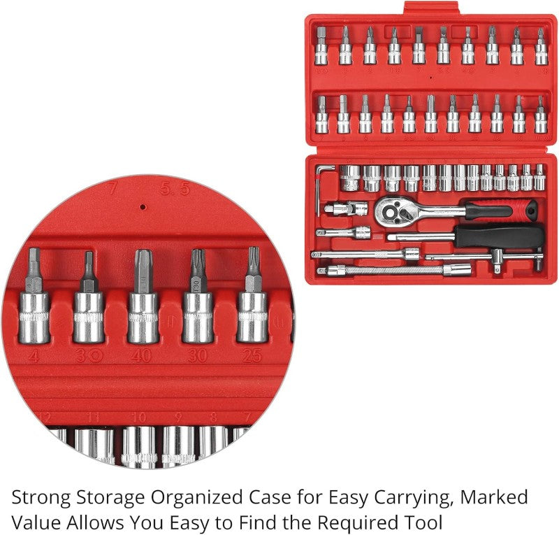 Ratchet Wrench Socket Set 46Pcs