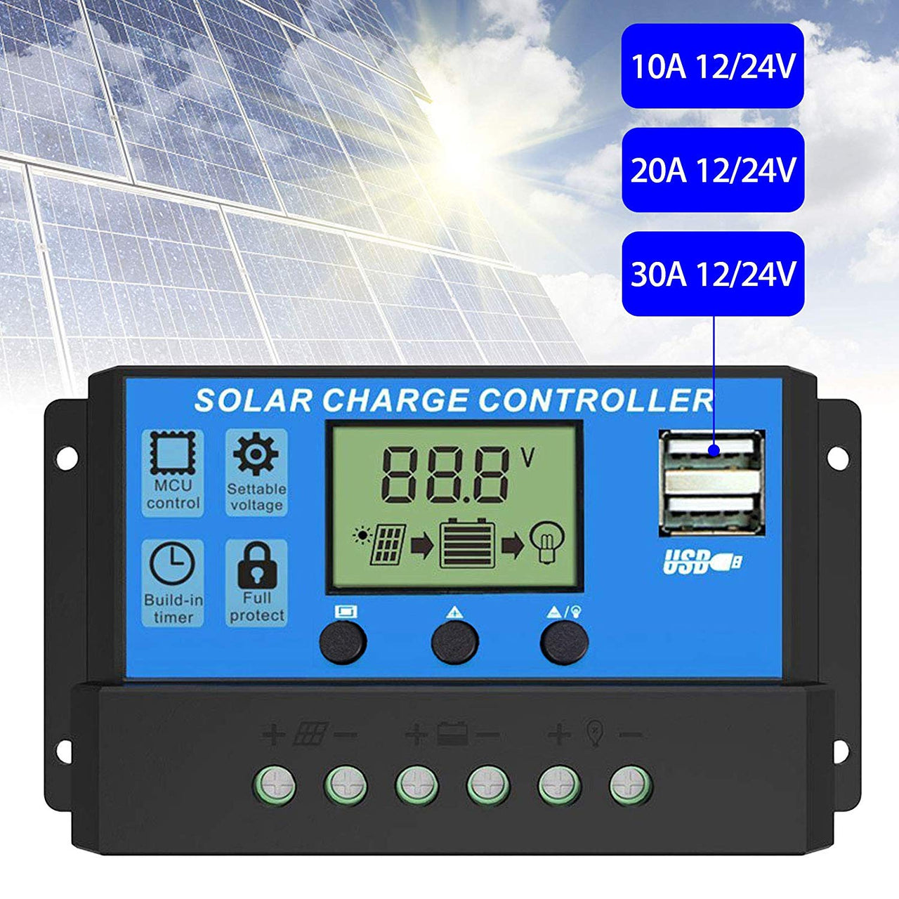 30A Solar Charge Controller LCD Display