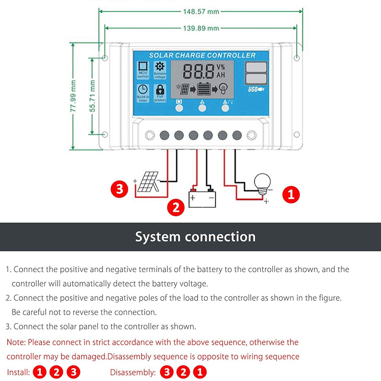 30A Solar Charge Controller LCD Display