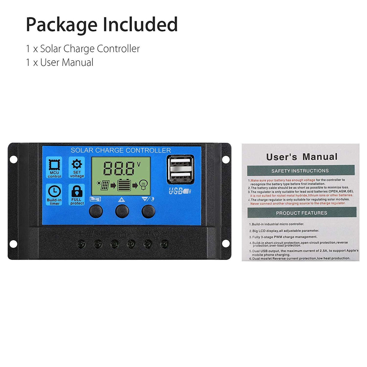 30A Solar Charge Controller LCD Display