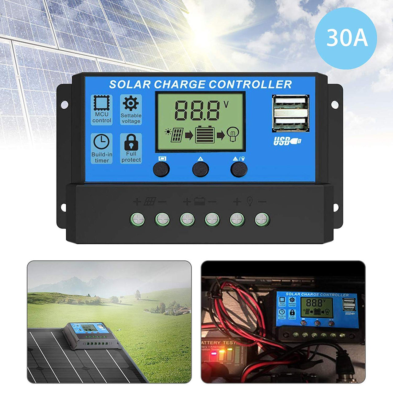 30A Solar Charge Controller LCD Display