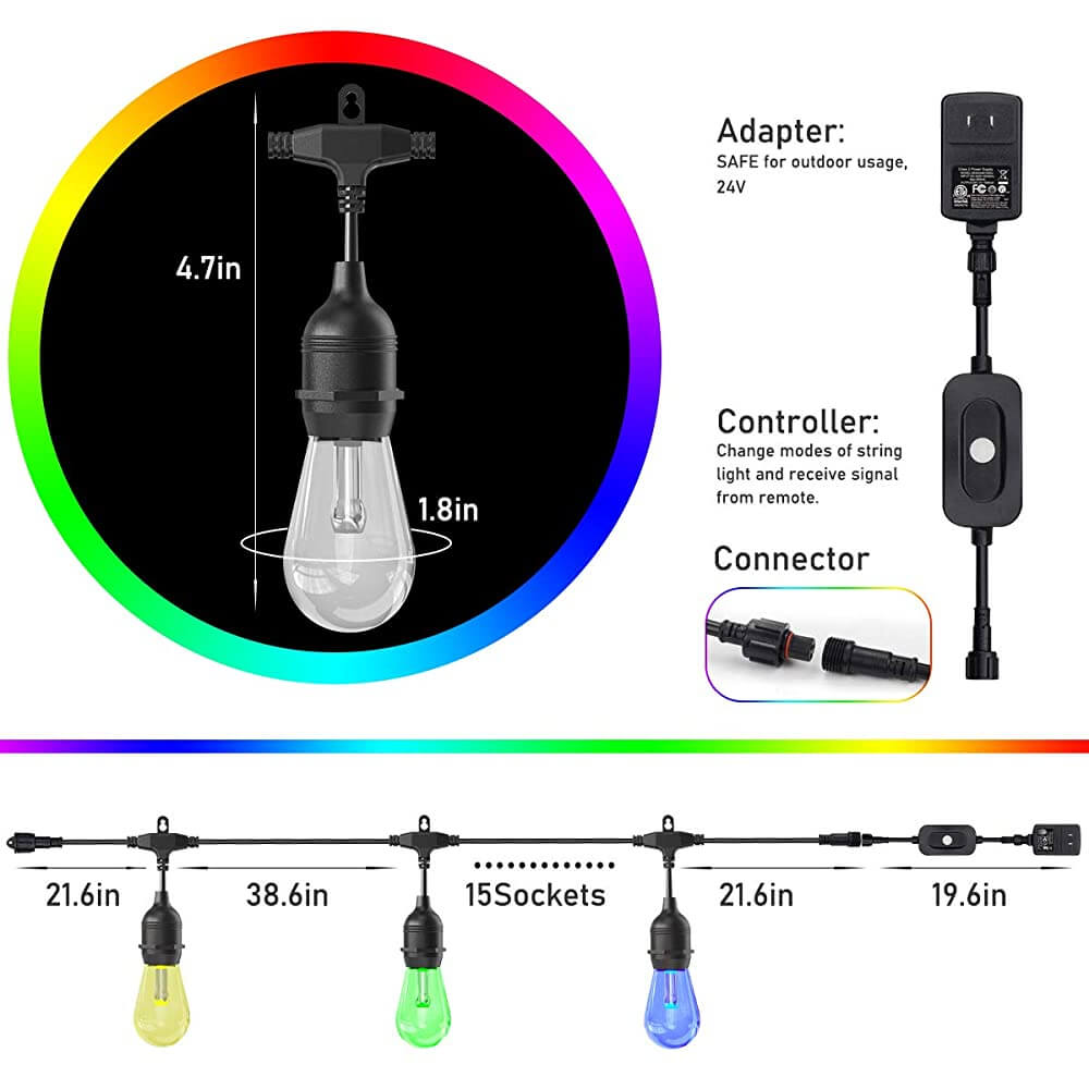 Festoon Lights with 20M 24 bulbs RGB