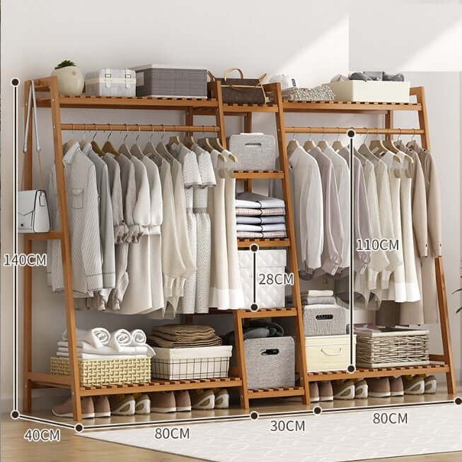 Bamboo Wardrobe Clothes Rack Organizer