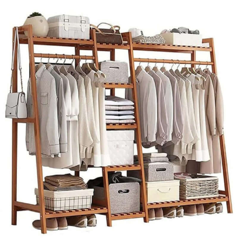 Bamboo Wardrobe Clothes Rack Organizer