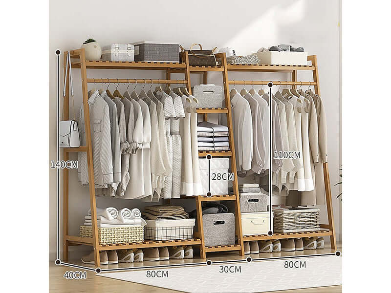 Bamboo Wardrobe Clothes Rack Organizer