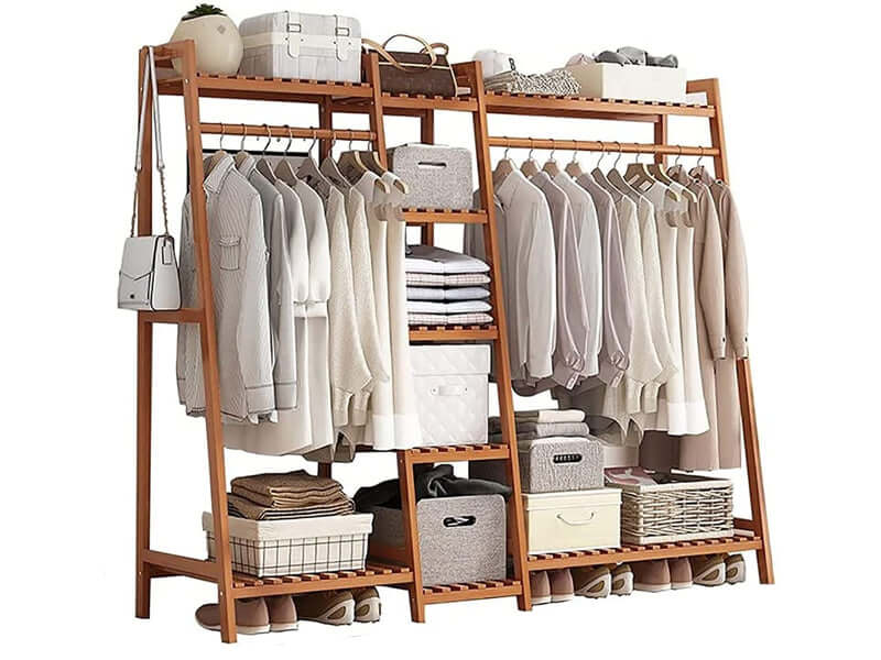 Bamboo Wardrobe Clothes Rack Organizer