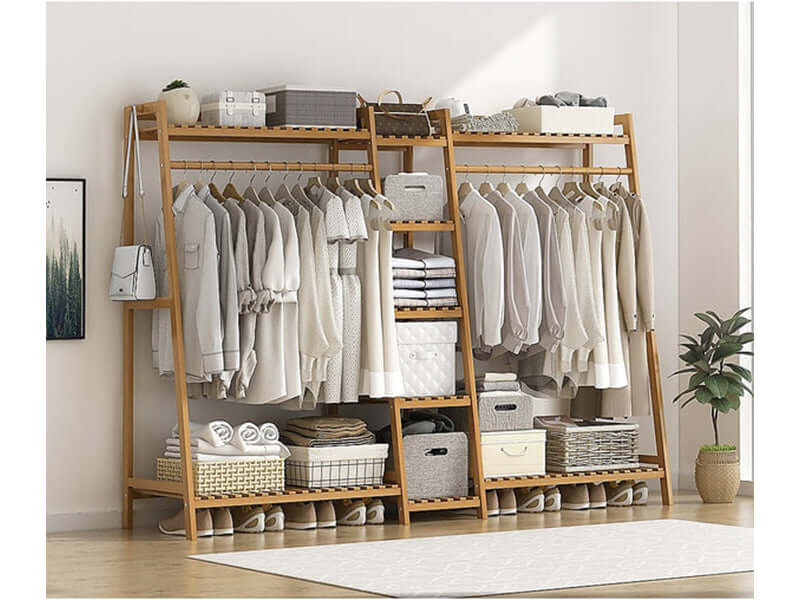 Bamboo Wardrobe Clothes Rack Organizer