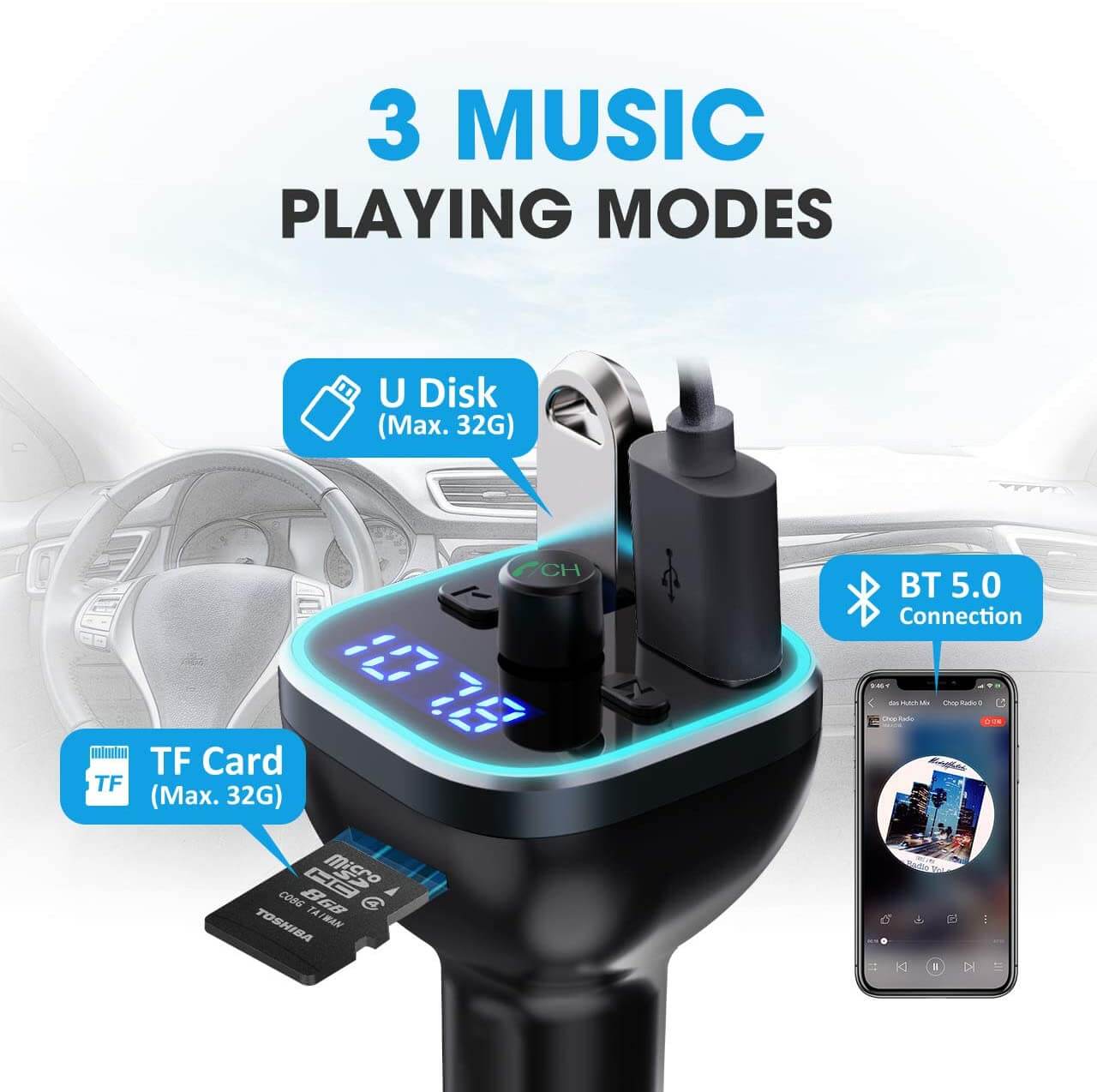 Car Bluetooth Receiver FM Transmitter BT 5.0 - The Shopsite