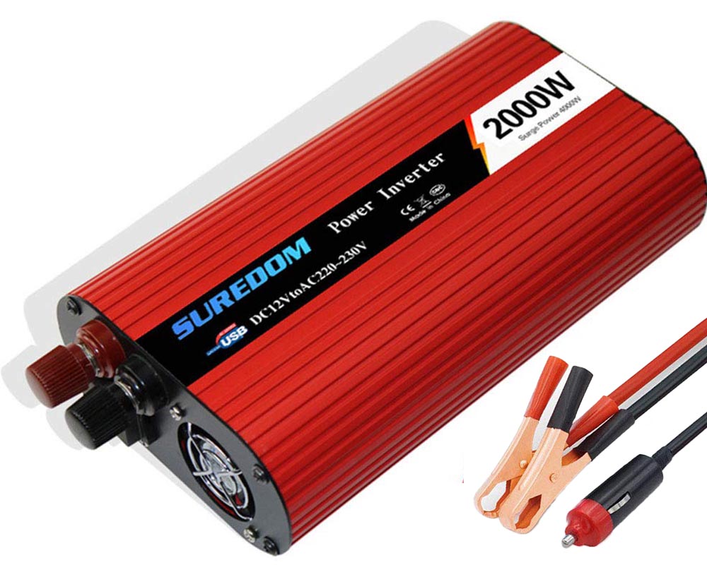 2000W Power Inverter DC 12V to 230V AC Converter with Universal Socket AC Outlets