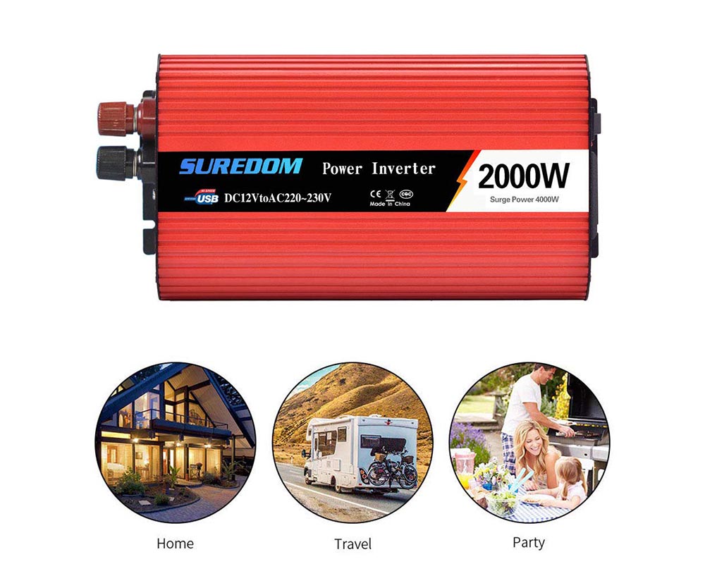 2000W Power Inverter DC 12V to 230V AC Converter with Universal Socket AC Outlets