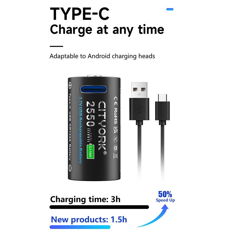 CR123A Rechargeable Battery Pack Type-C Cable