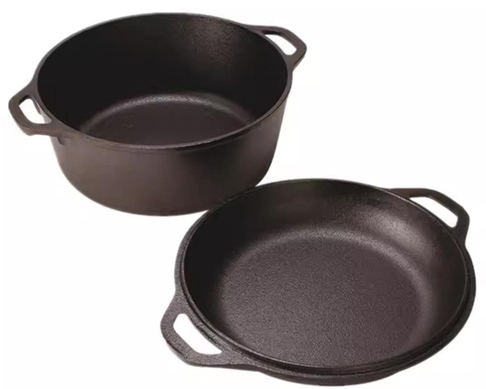 2 in 1 Cast Iron Dutch Oven Sauce Pan Skillet Set