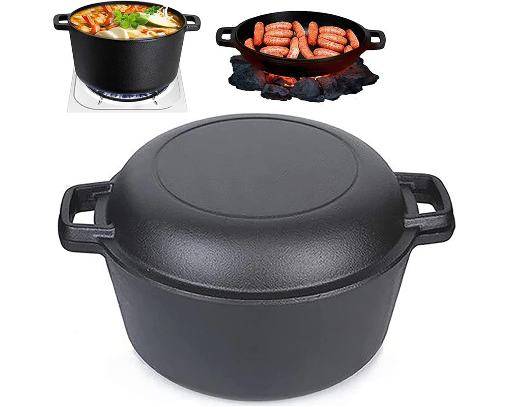 2 in 1 Cast Iron Dutch Oven Sauce Pan Skillet Set