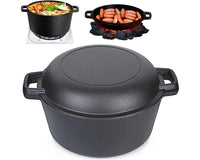 Thumbnail for 2 in 1 Cast Iron Dutch Oven Sauce Pan Skillet Set