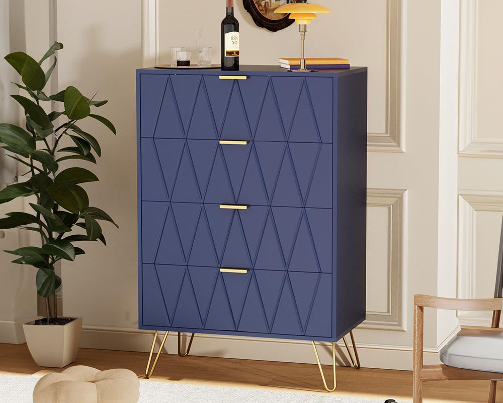 Tallboy Chest of Drawers - 4-Drawer Dressers for Bedroom (Navy)