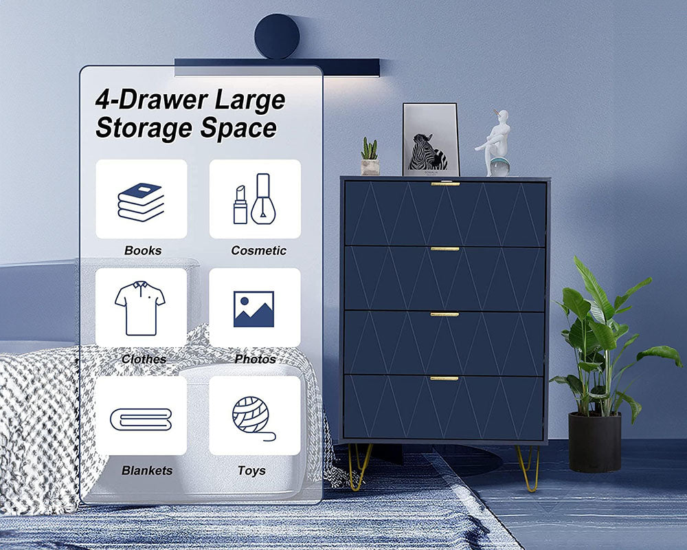 Tallboy Chest of Drawers - 4 Drawers (Navy)