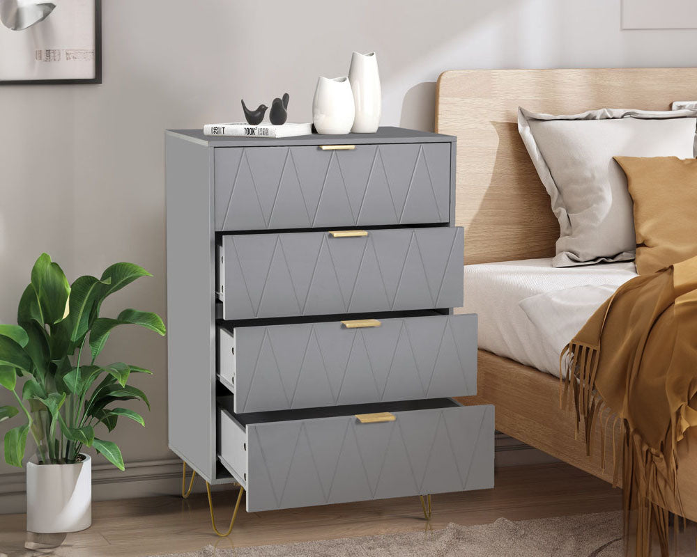 Tall boy Chest of Drawers - 4 Drawers (Grey)