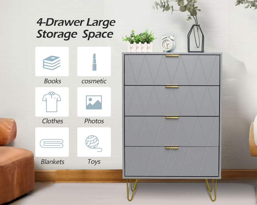 Tallboy Chest of Drawers 4-Drawer Dressers for Bedroom (Grey)