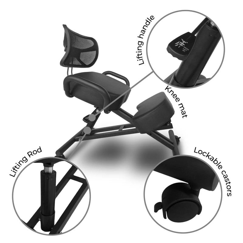 Ergonomic Kneeling Posture Chair With Backrest Adjustable Height And Casters