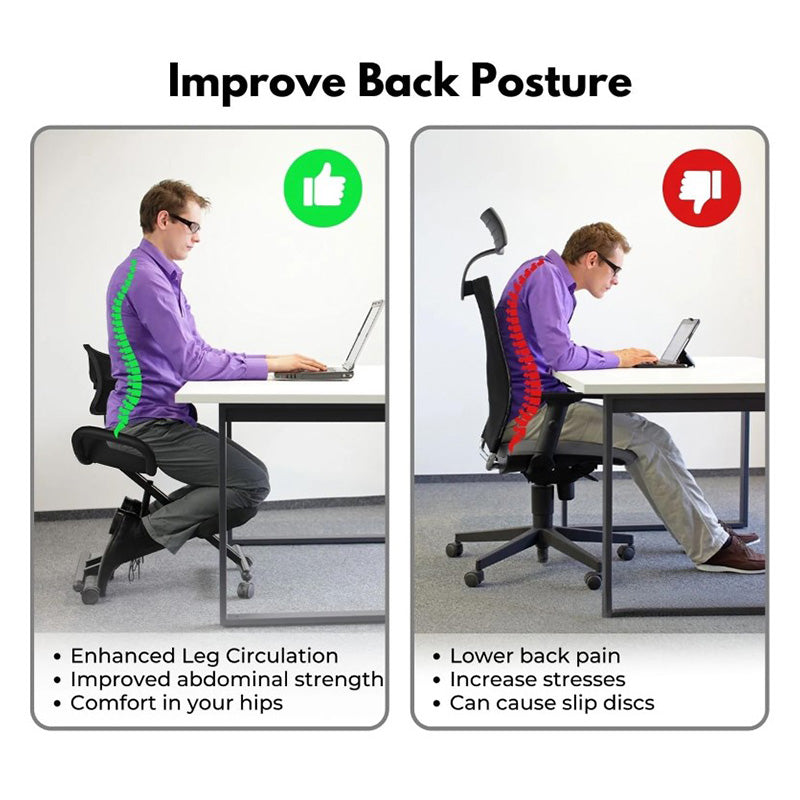 Ergonomic Kneeling Posture Chair With Backrest Adjustable Height And Casters