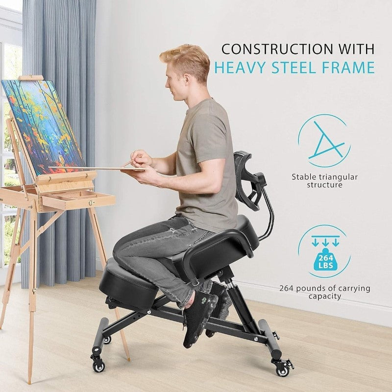 Ergonomic Kneeling Posture Chair With Backrest Adjustable Height And Casters