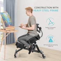 Thumbnail for Ergonomic Kneeling Posture Chair With Backrest Adjustable Height And Casters