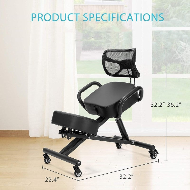 Ergonomic Kneeling Posture Chair With Backrest Adjustable Height And Casters