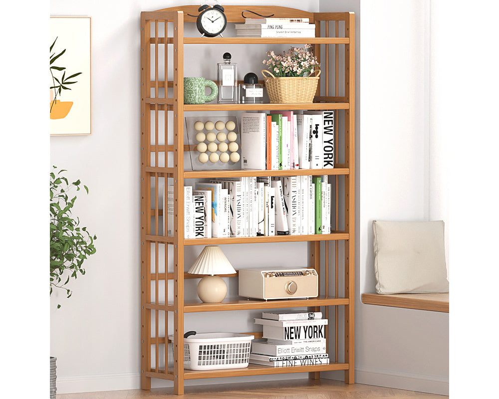 6 Tier Shelf bamboo Bookcase Bookshelf