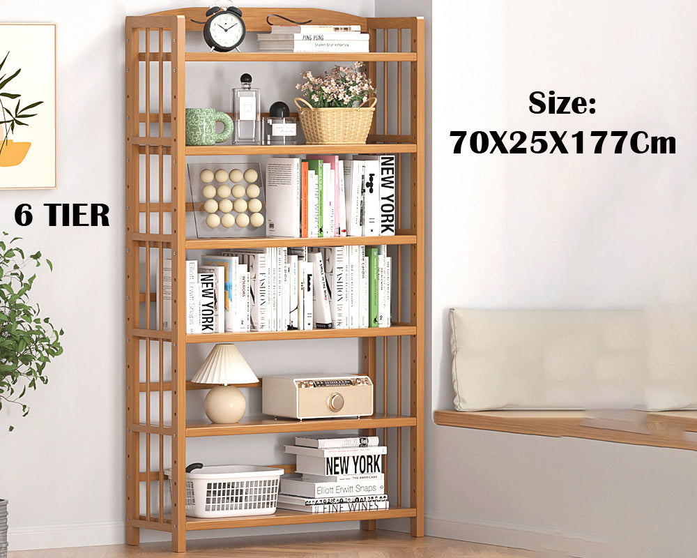 6 Tier Shelf bamboo Bookcase Bookshelf