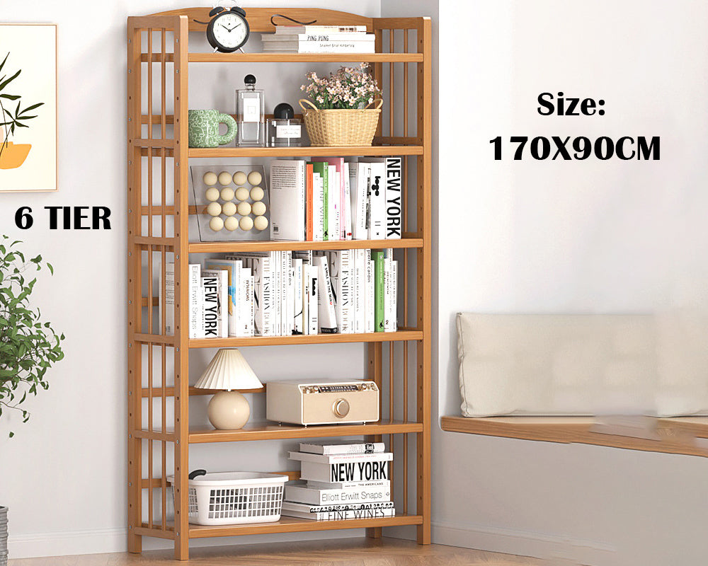 6 Tier Shelf bamboo Bookcase Bookshelf