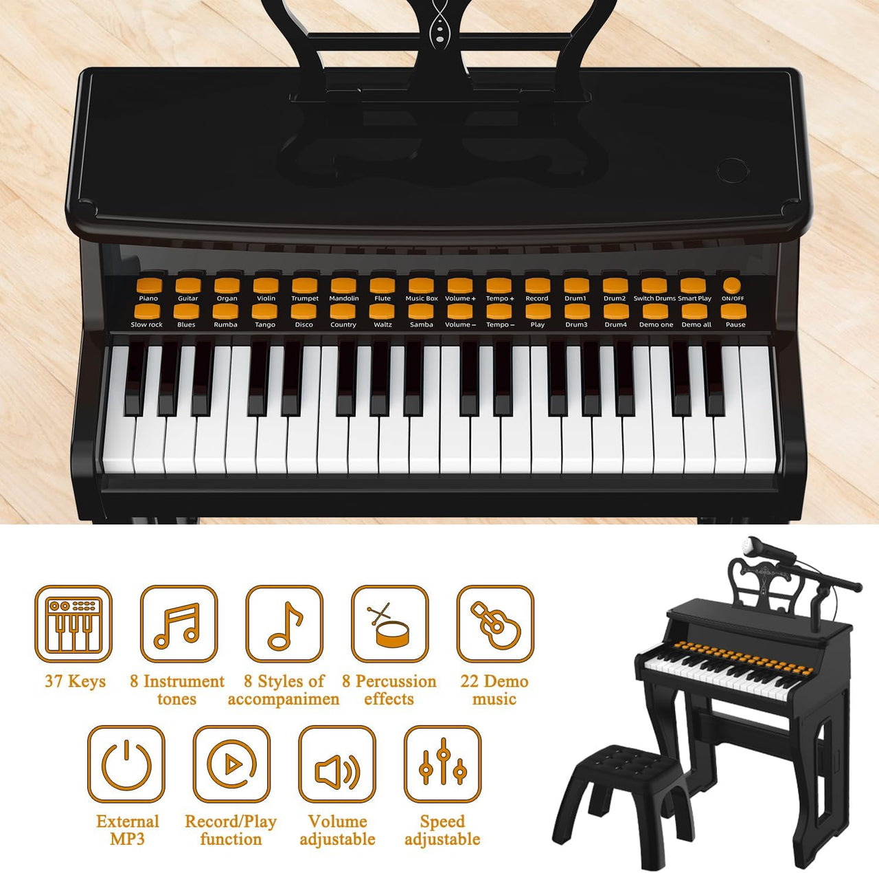 Keyboard Piano with Stool