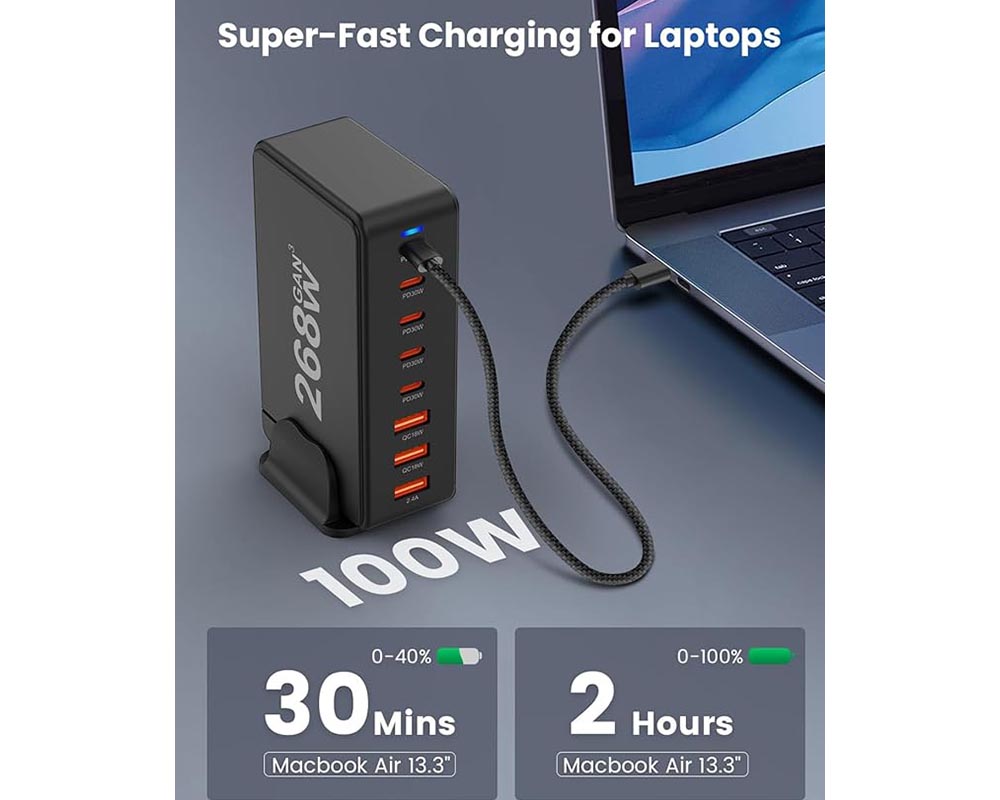 8 Port 268W USB C Charger Station