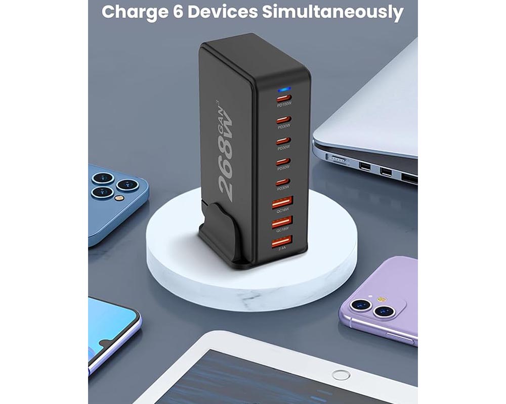 8 Port 268W USB C Charger Station