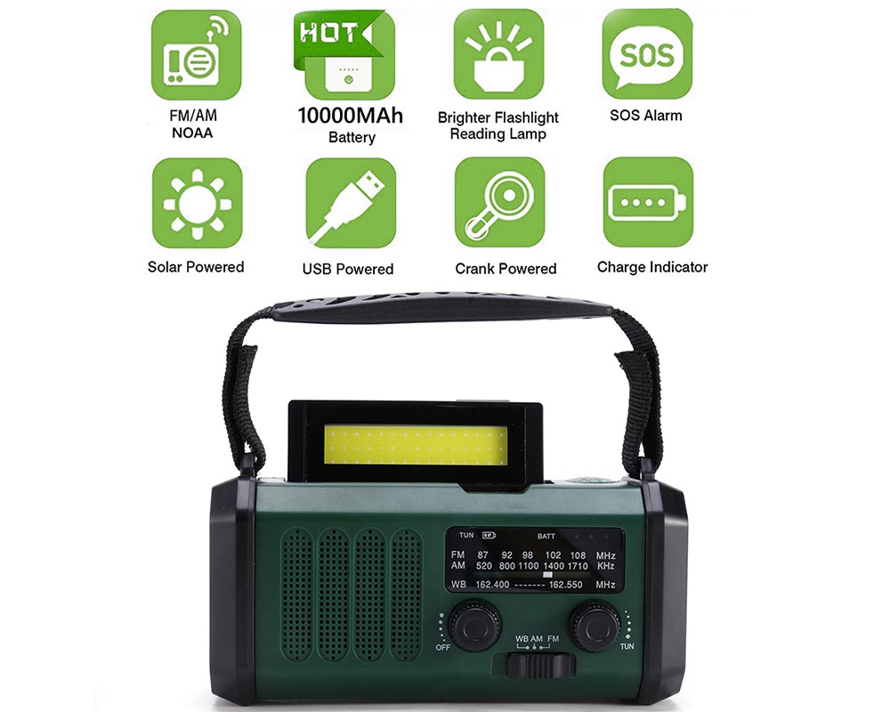 Solar Powered FM Radio 10000mAh Battery