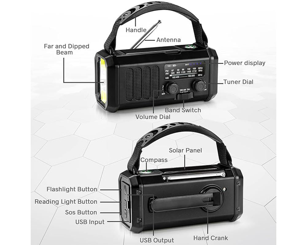 Solar Powered FM Radio 10000mAh Battery