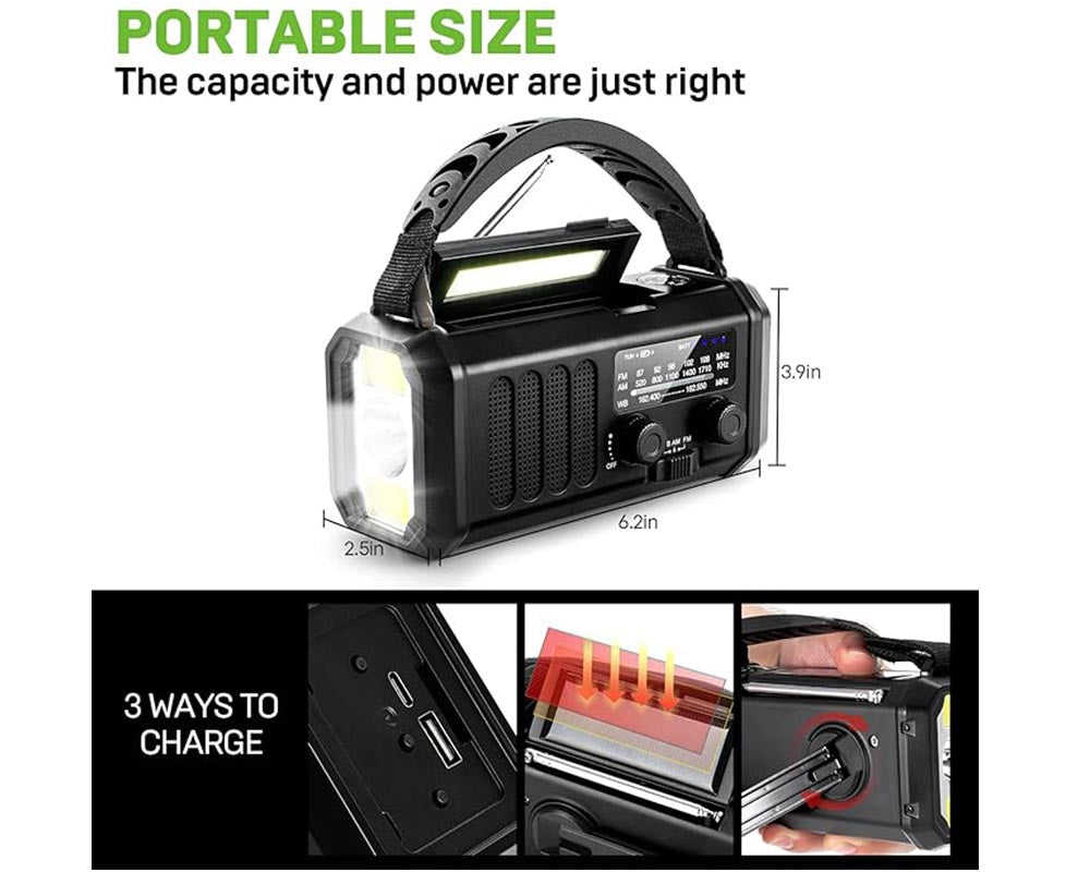 Solar Powered FM Radio 10000mAh Battery