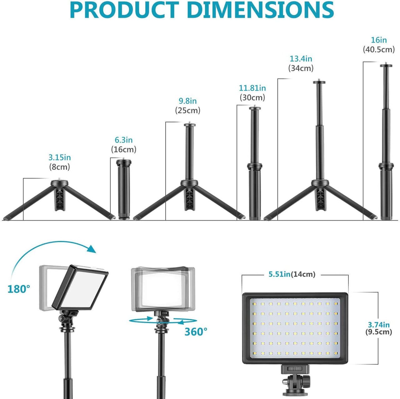 2-Pack Dimmable 5600K USB LED Video Light with Adjustable Tripod Stand