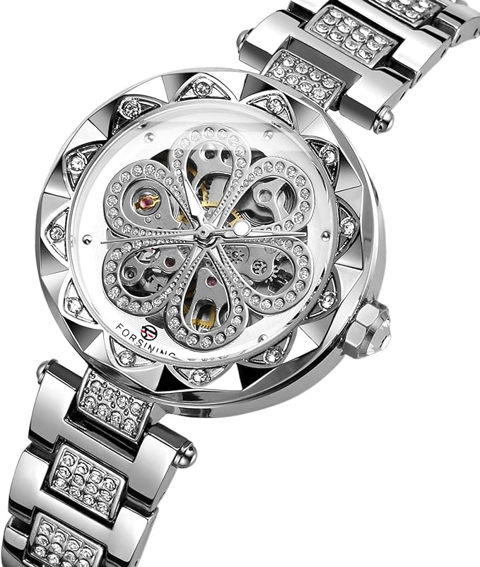 FORSINING Women's Silver Diamond Watch