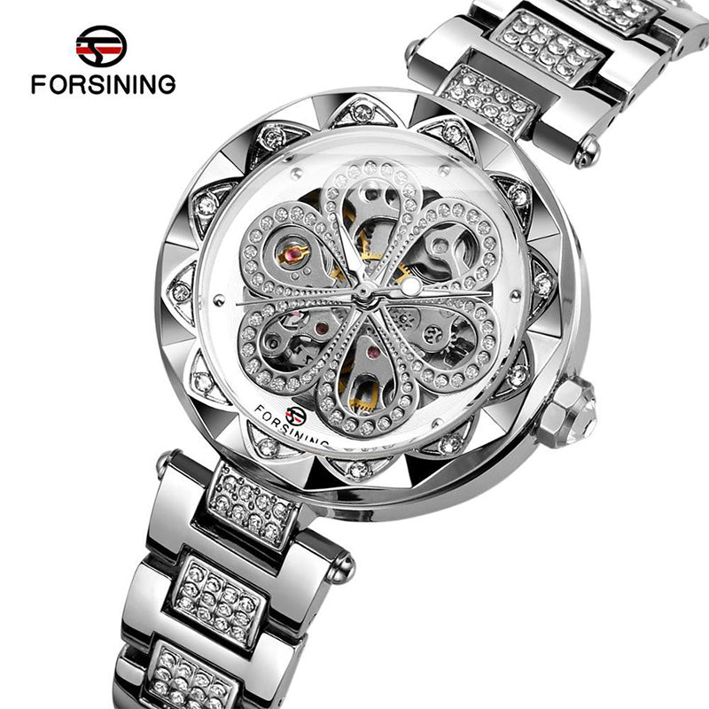 FORSINING Women's Silver Diamond Watch