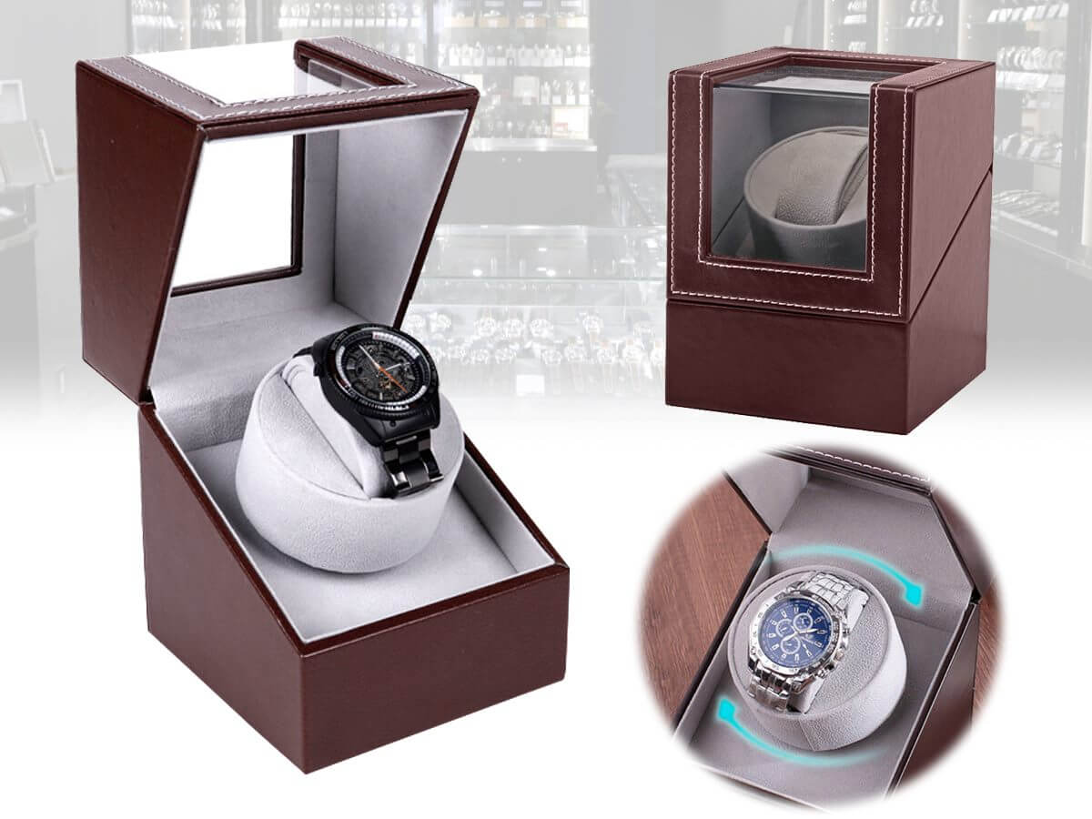 Automatic Quad Watch Winder Wood Display Box Motor Rotation Storage