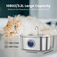 Thumbnail for Cat Water Fountain Stainless Steel 3.2L