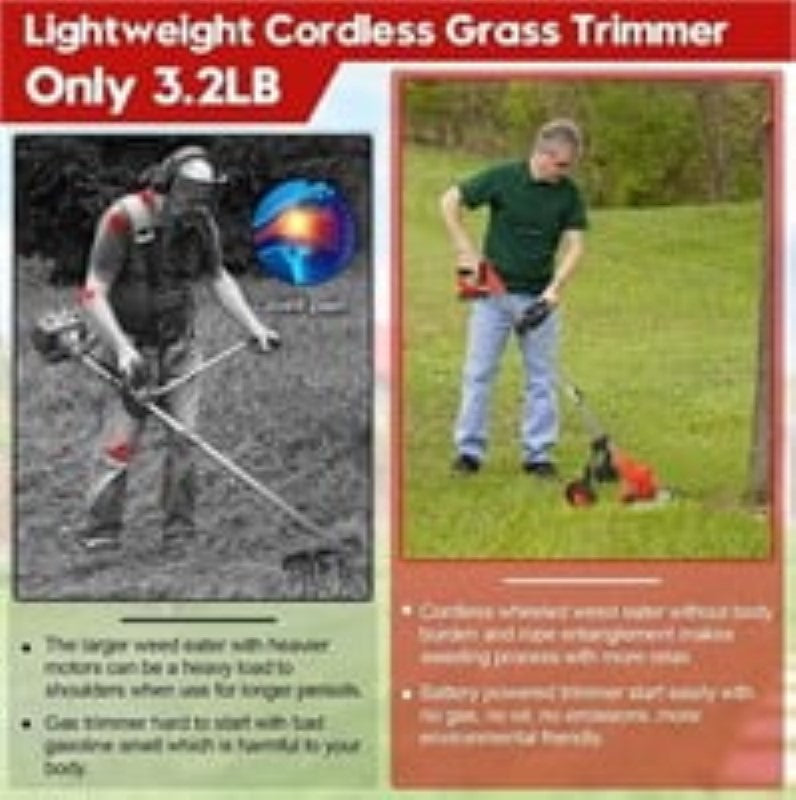 Lawn Mower Cordless Weed Cutter Garden Trimmer