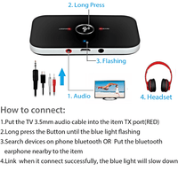 Thumbnail for Bluetooth Transmitter & Receiver 3.5Mm Audio Cable 2-In-1 Wireless Adapter For Headphone Speaker