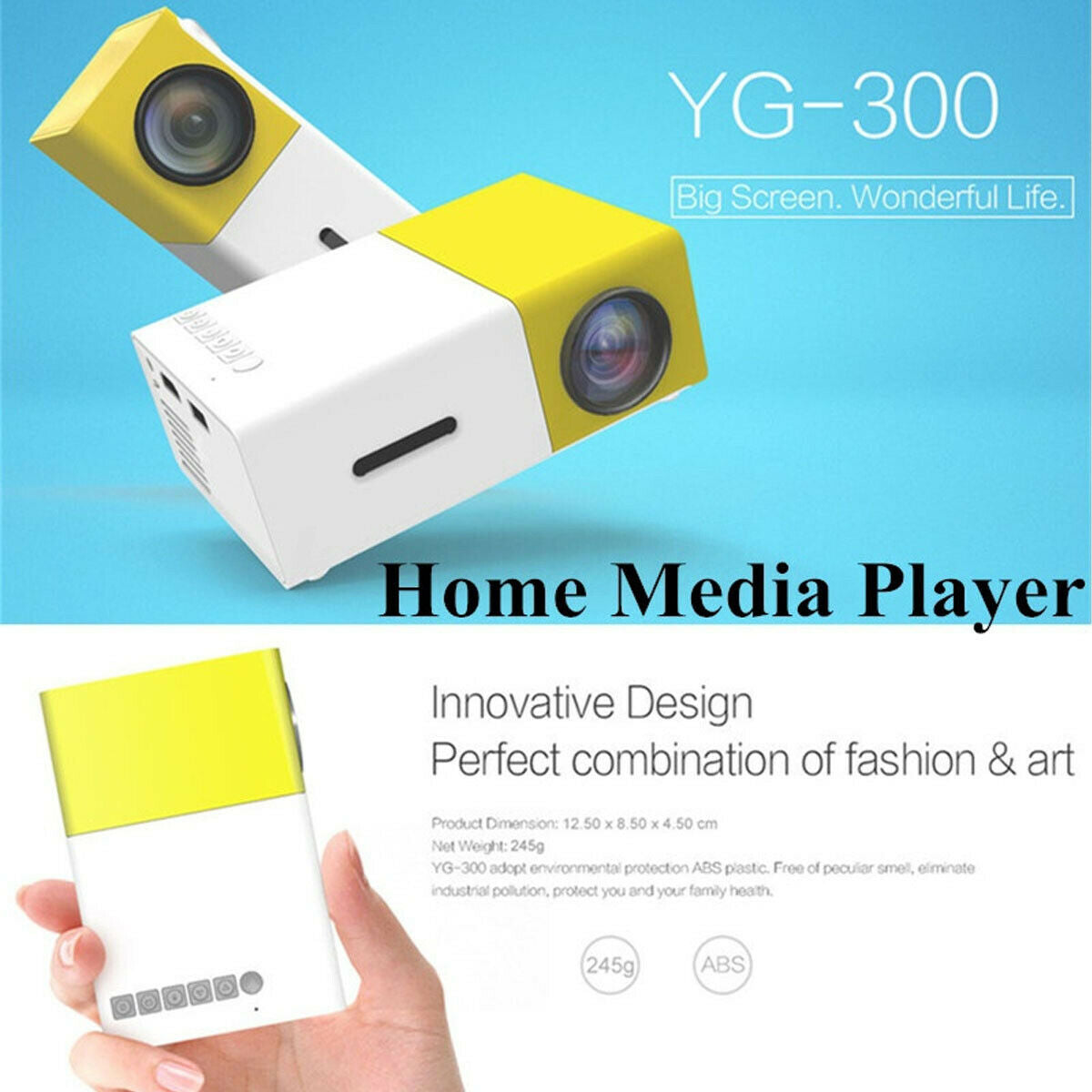 Projector HD 1080P Portable HDMI USB