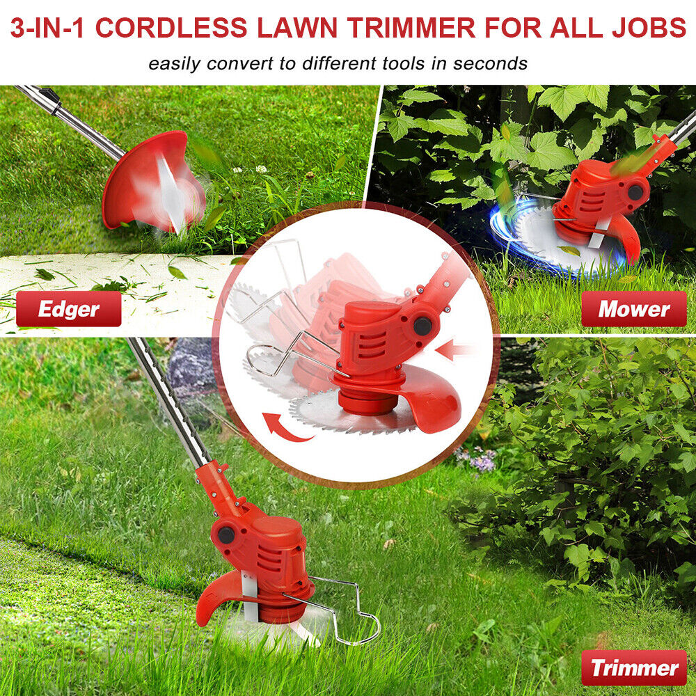 Cordless Push Weed Eater and Grass Trimmer Lawn Mower