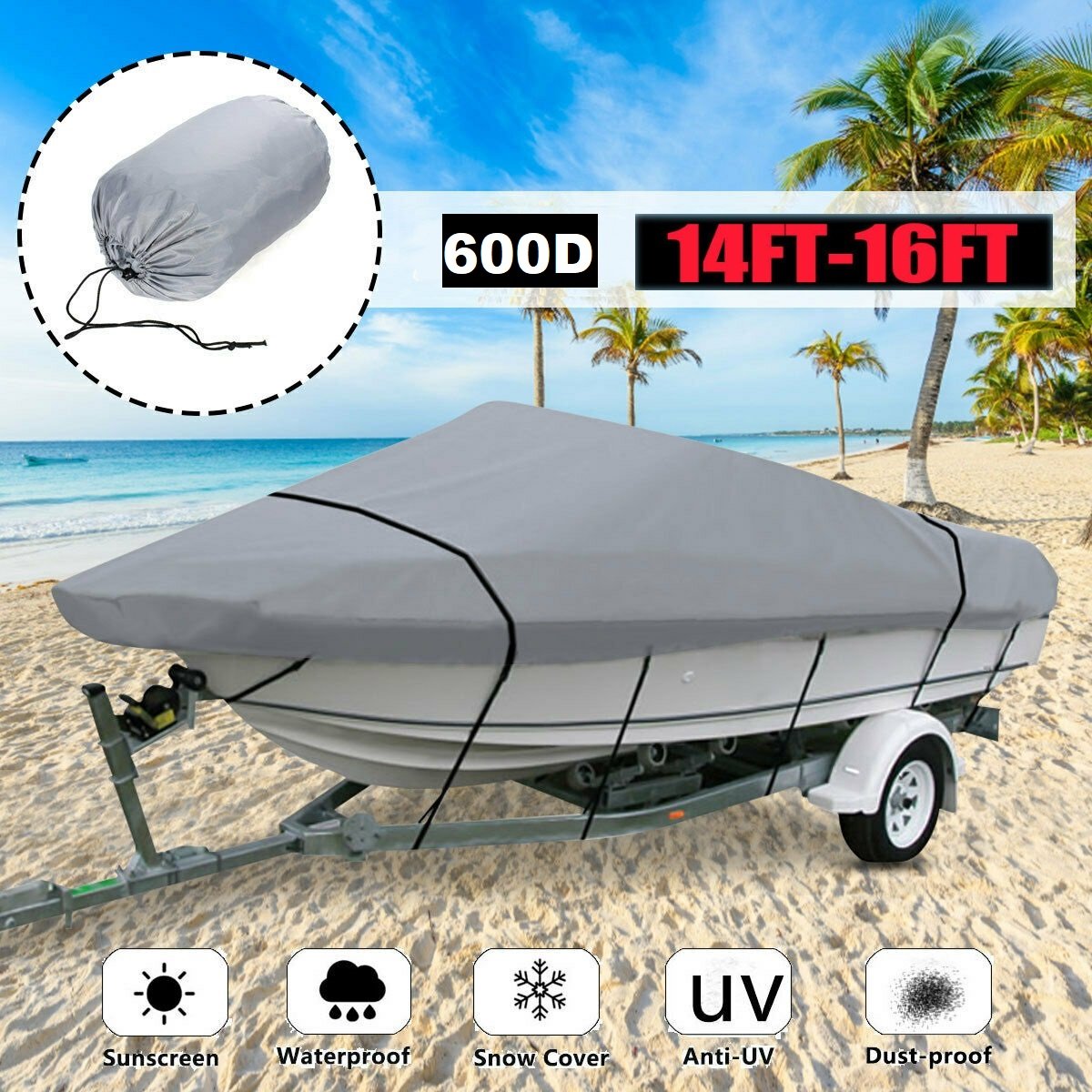 Boat Cover 600D Boat 14-16FT