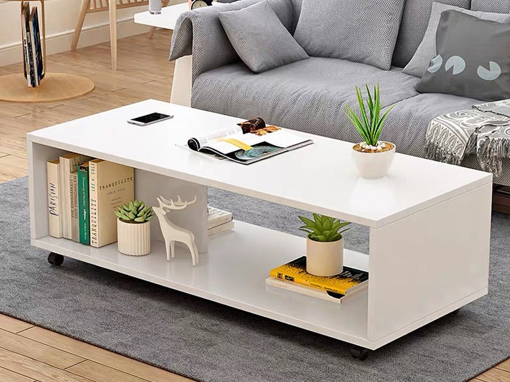 Coffee Table White with Wheels - Homyspire NZ