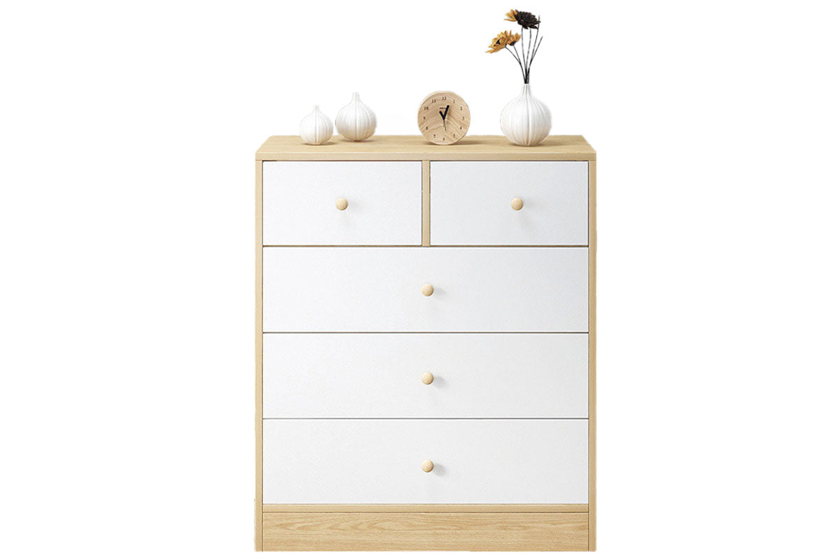 Tall boy Modern White Tallboy Chest of Drawers Dresser with 3 Large and 2 Half Storage Drawers