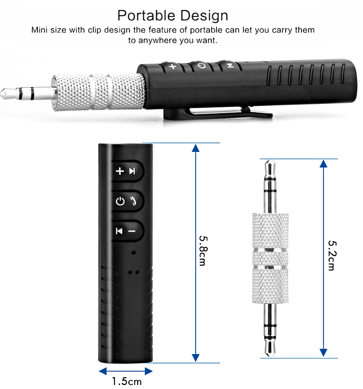 Car Bluetooth Receiver Portable Wireless Audio Adapter 3.5Mm Aux For Music, Speaker, Headphones, Hands-Free Car Kit - Homyspire NZ