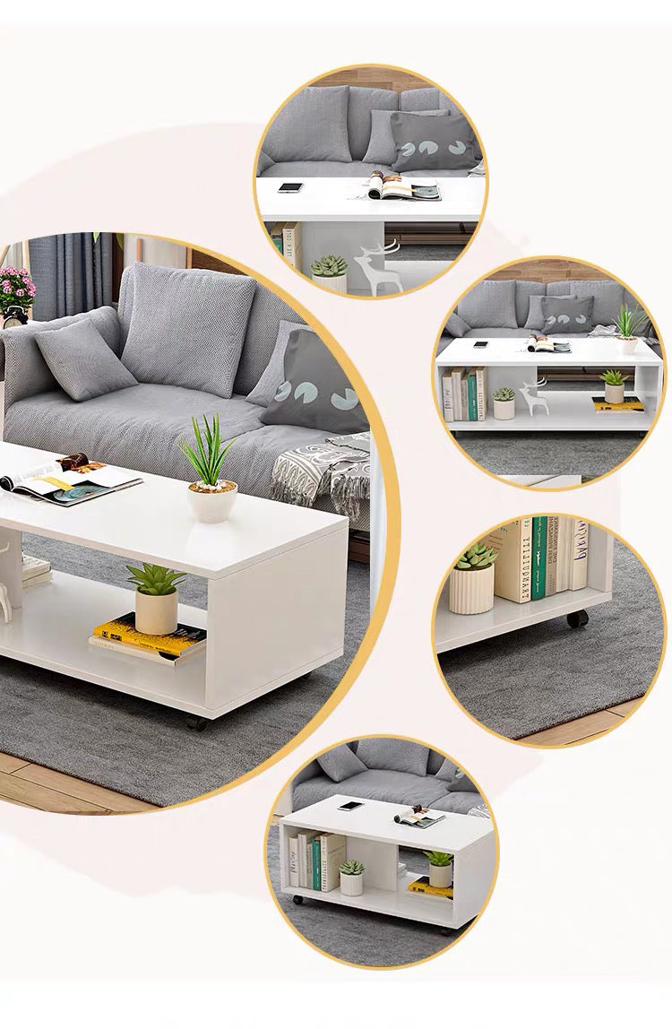 Coffee Table White with Wheels - Homyspire NZ